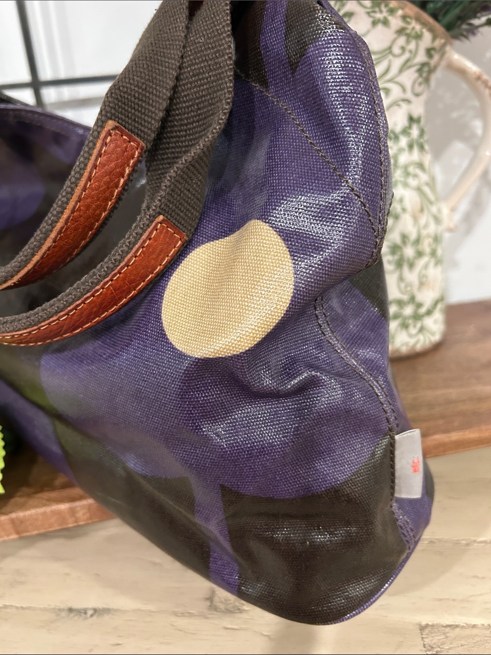 Orla Kiely Purple and Brown Floral Shoulder Bag with Gold Accents - Picture 3 of 5